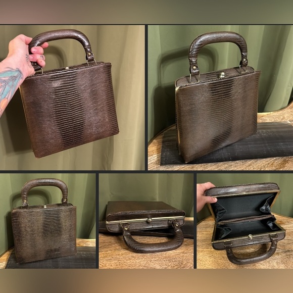 Vintage Handbags - Vintage 1940s Dover Lizard Skin Handbag Made in USA Vintage Lizard Skin Purse